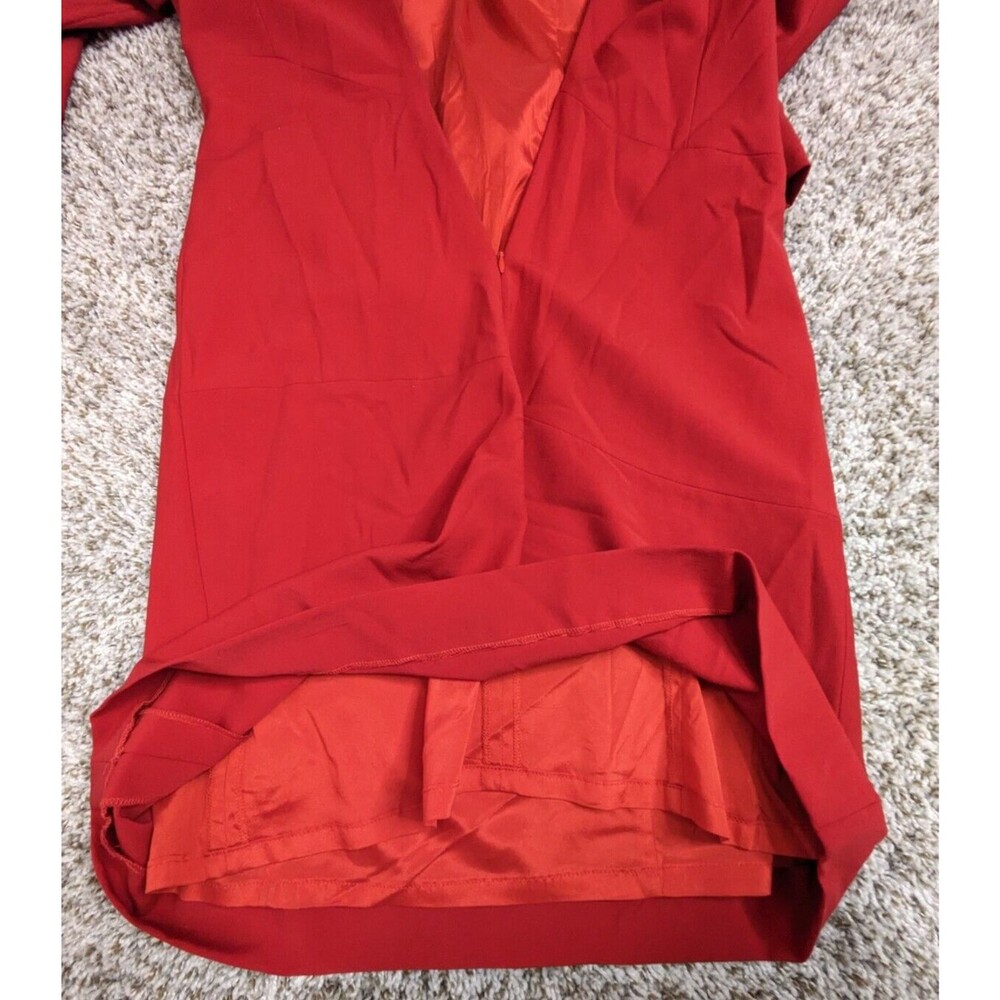 Vintage Rena Lange Dress Size 8 Red Long Sleeve Crepe Moonbeam Inset Patch - Picture 8 of 15